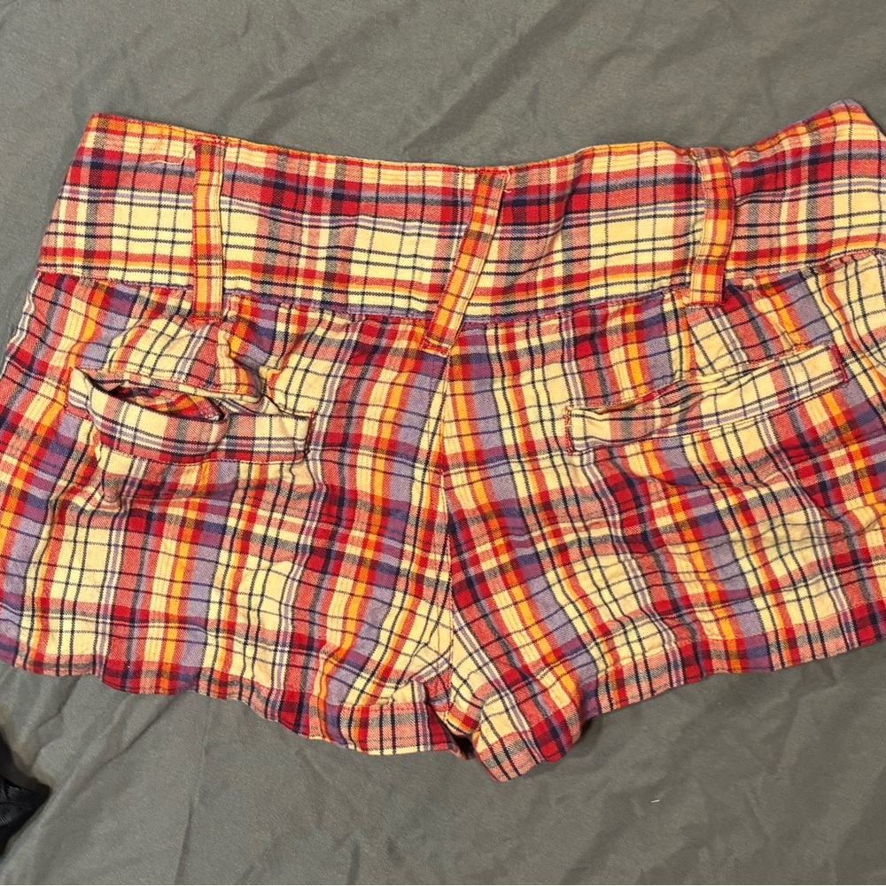 Hurley High Waist Plaid Shorts - Red, Yellow, Purple